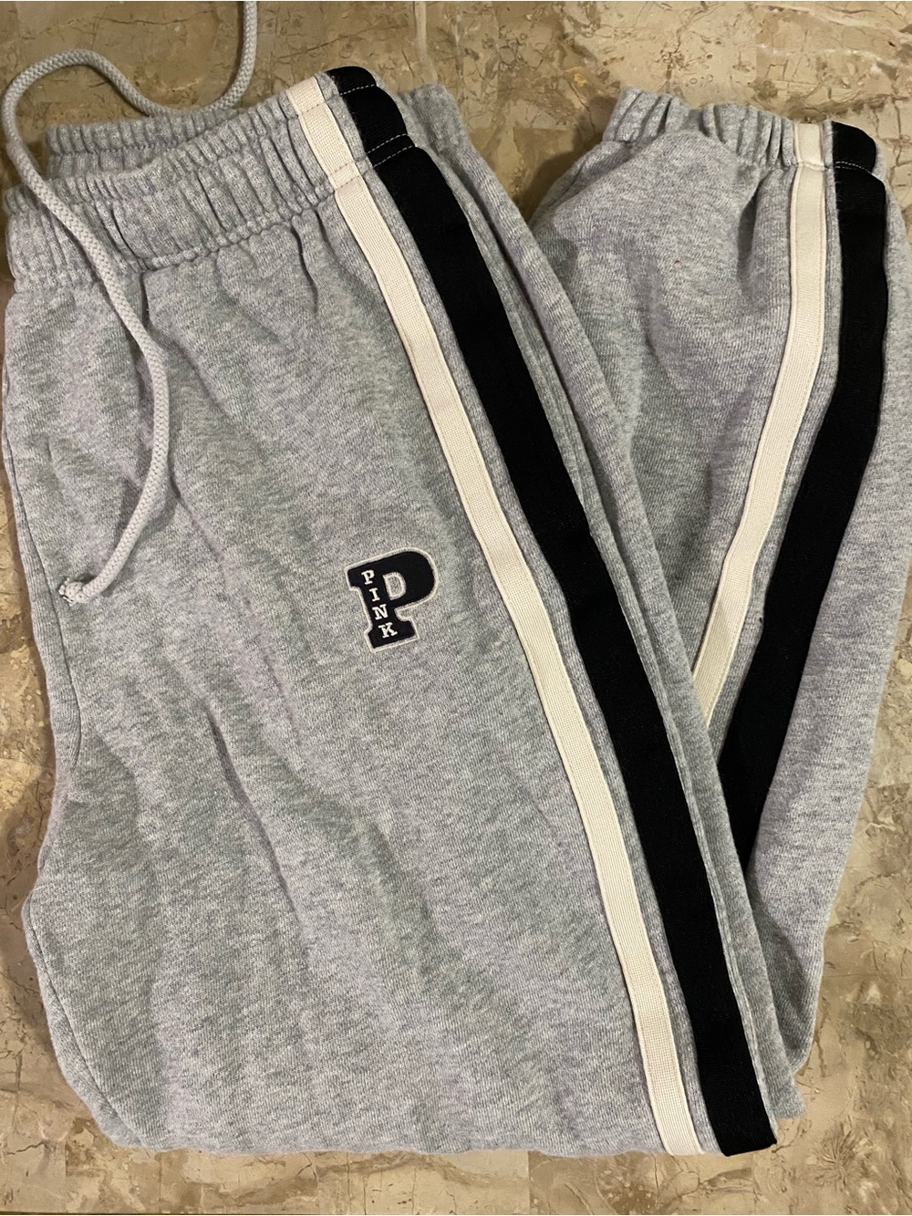 PINK Victoria's Secret Grey Sweatpants with Black & Cream Stripes